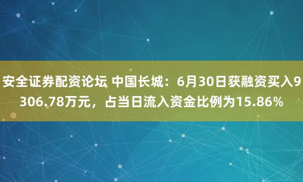 安全证券配资论坛 中国长城：6月30日获融资买入9306.78万元，占当日流入资金比例为15.86%